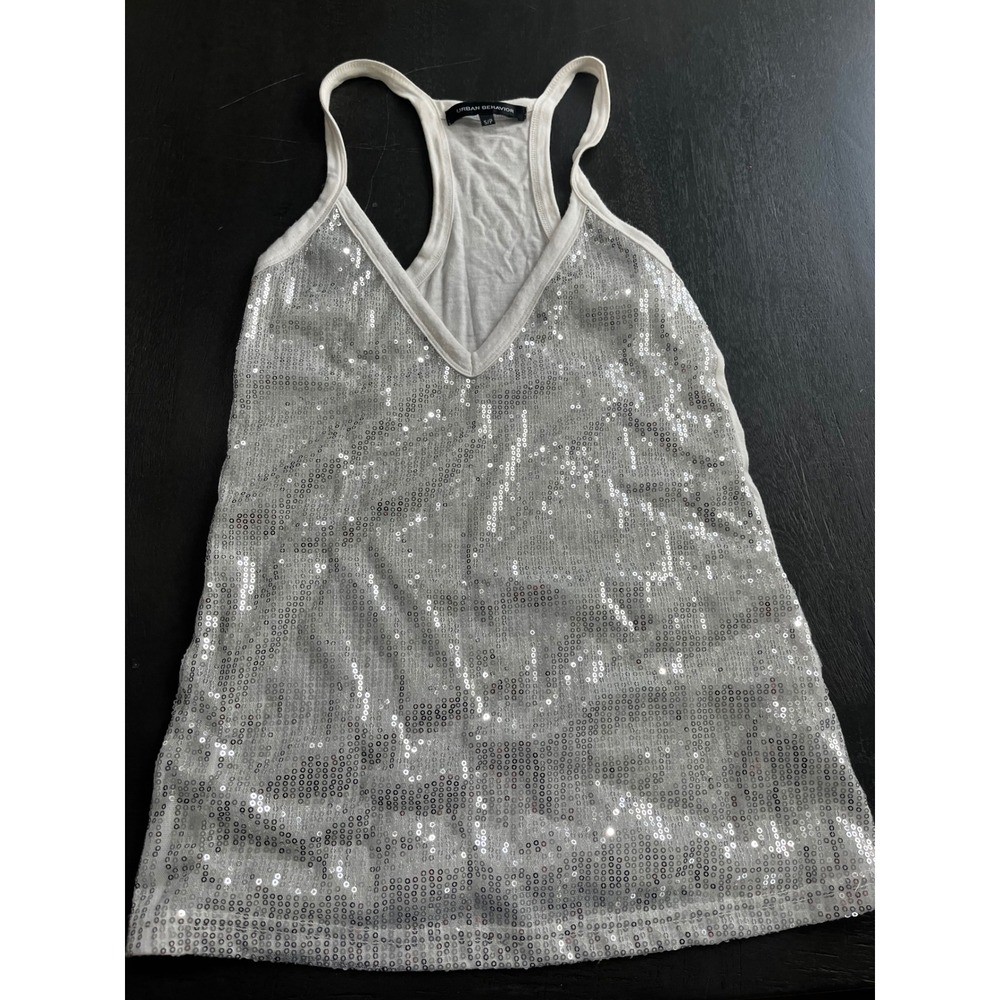 Urban Behavior Silver Sequin Racerback Tank‎ Top Women Small Y2K party going out